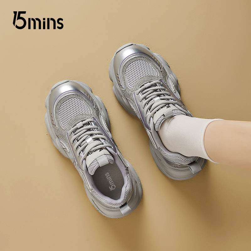 15mins厚底老爹鞋女2025新款夏季