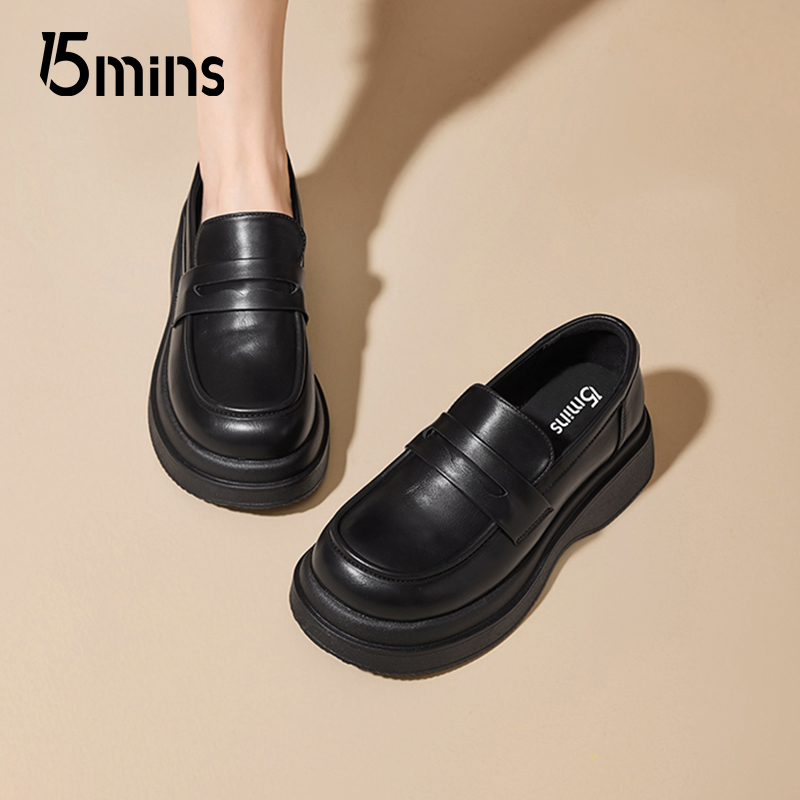 15mins厚底乐福鞋女2025新款春秋