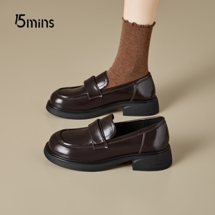 15mins简约厚底乐福鞋女2026新款春季日常通勤JK鞋复古小皮鞋单鞋