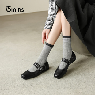 15mins巨好看玛丽珍鞋平底单鞋女款配裙子高级感小皮鞋2026正流行