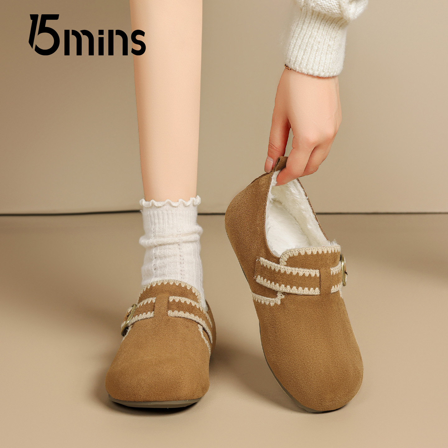 15mins巨好看加绒勃肯鞋女2025冬