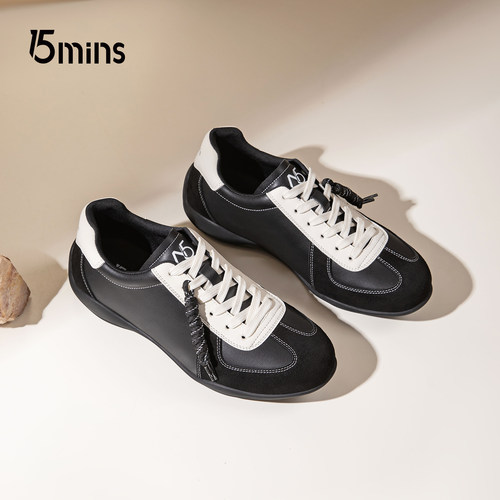 15mins德训鞋男女同款2025秋季新款防滑圆头舒适运动休闲阿甘鞋子