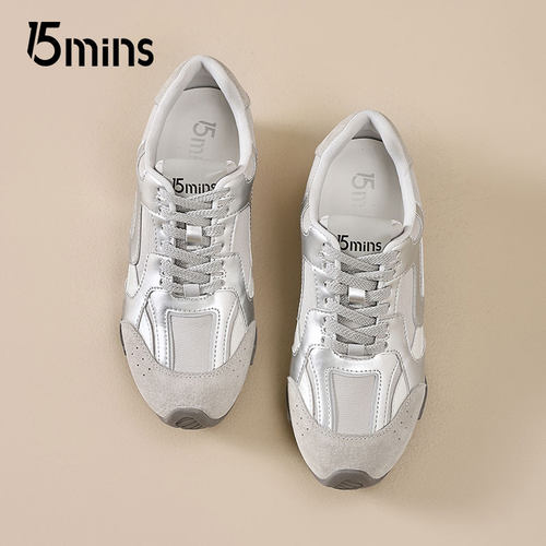 15mins银色厚底透气德训鞋女