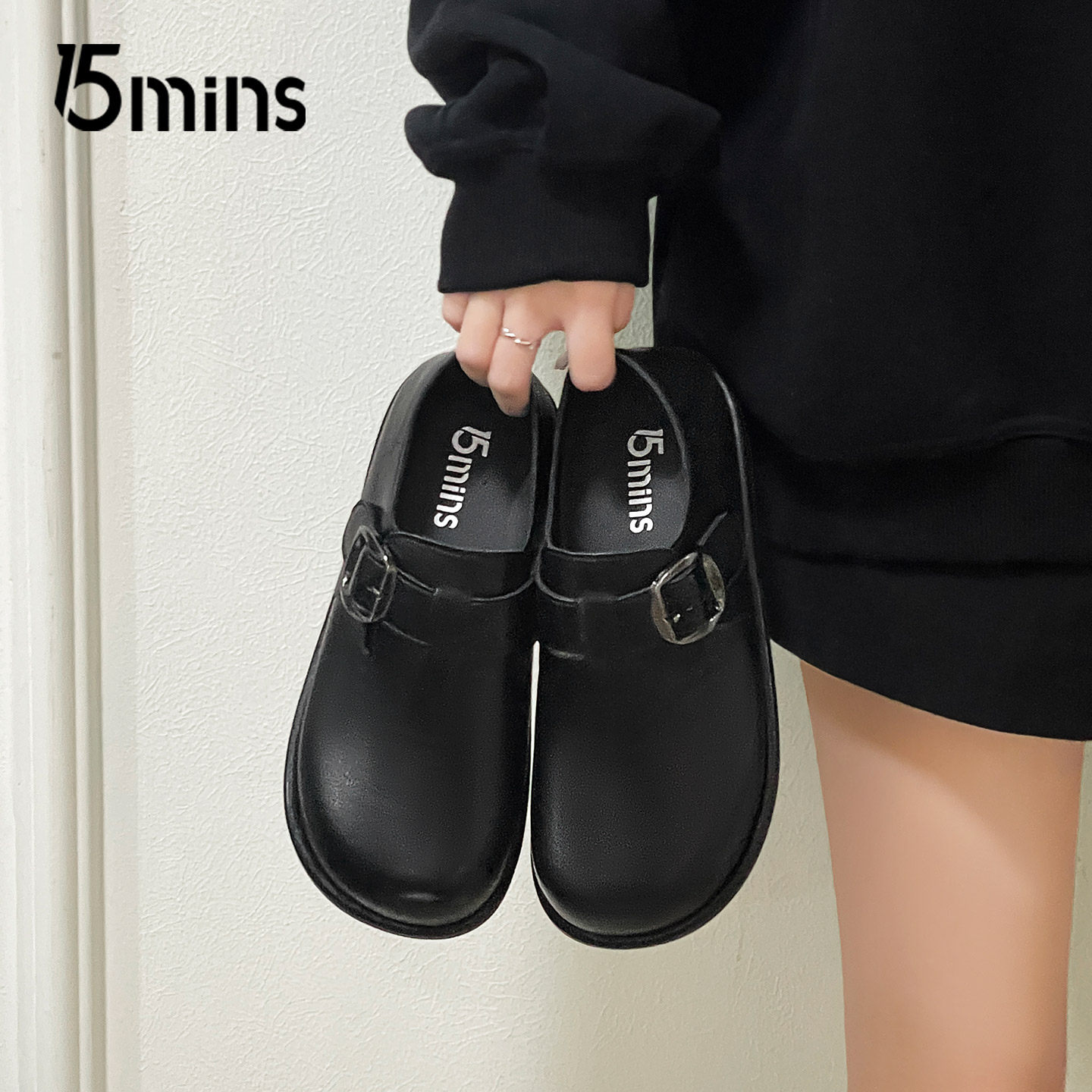 15mins全包厚底一脚蹬勃肯鞋女