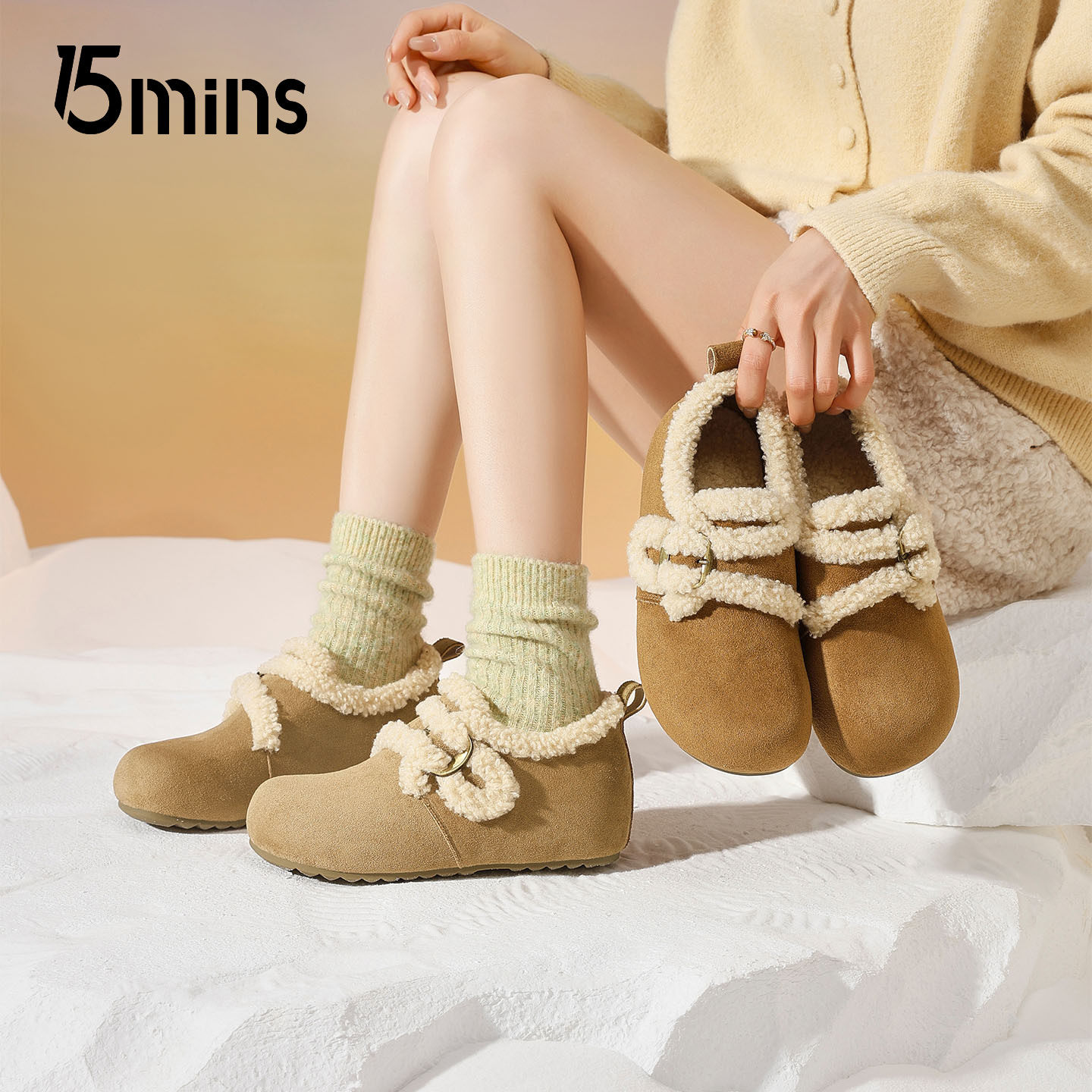 15mins毛绒勃肯鞋女款2025新款加绒保暖百搭休闲鞋一脚蹬冬季棉鞋,女鞋,勃肯鞋/软木鞋,淘宝优惠券,粉丝福利购,淘宝优惠卷
