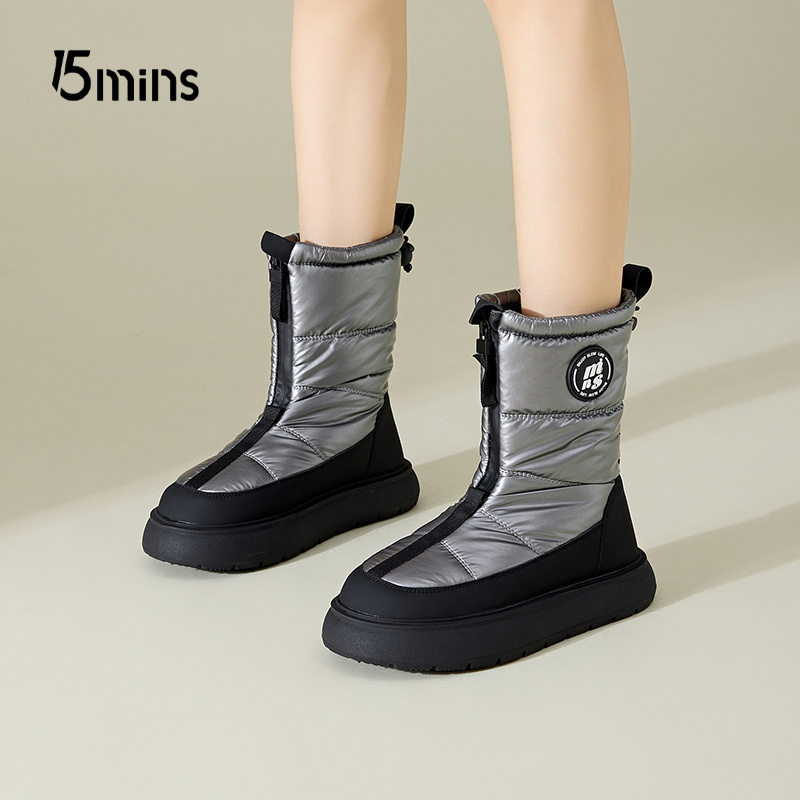 15mins厚底中筒雪地靴面包鞋