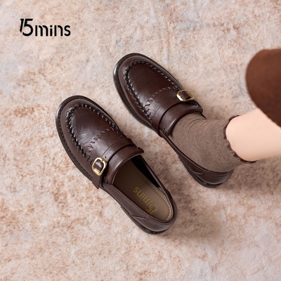 15mins韩版深口小皮鞋女粗跟单鞋
