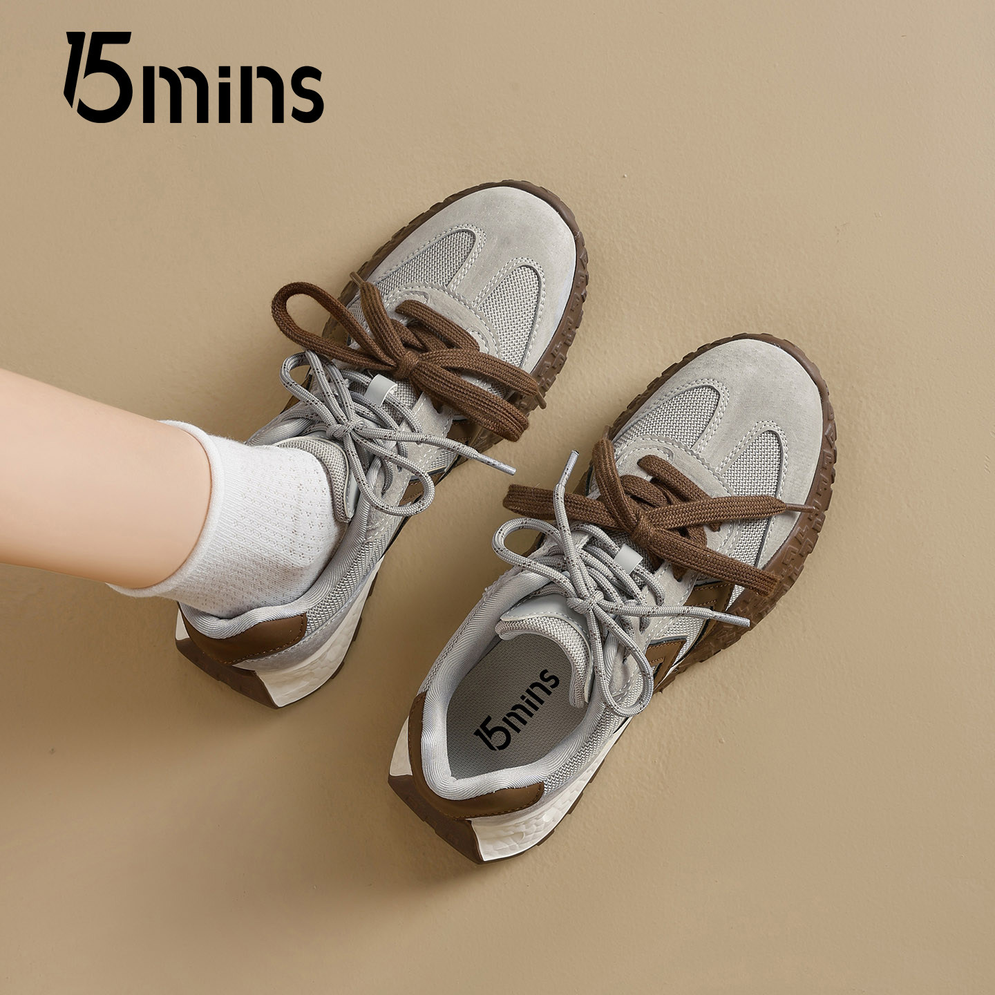 15mins复古德训鞋女2026新款春季厚底透气阿甘靴时尚百搭休闲鞋子,女鞋,时尚休闲鞋,淘宝优惠券,粉丝福利购,淘宝优惠卷