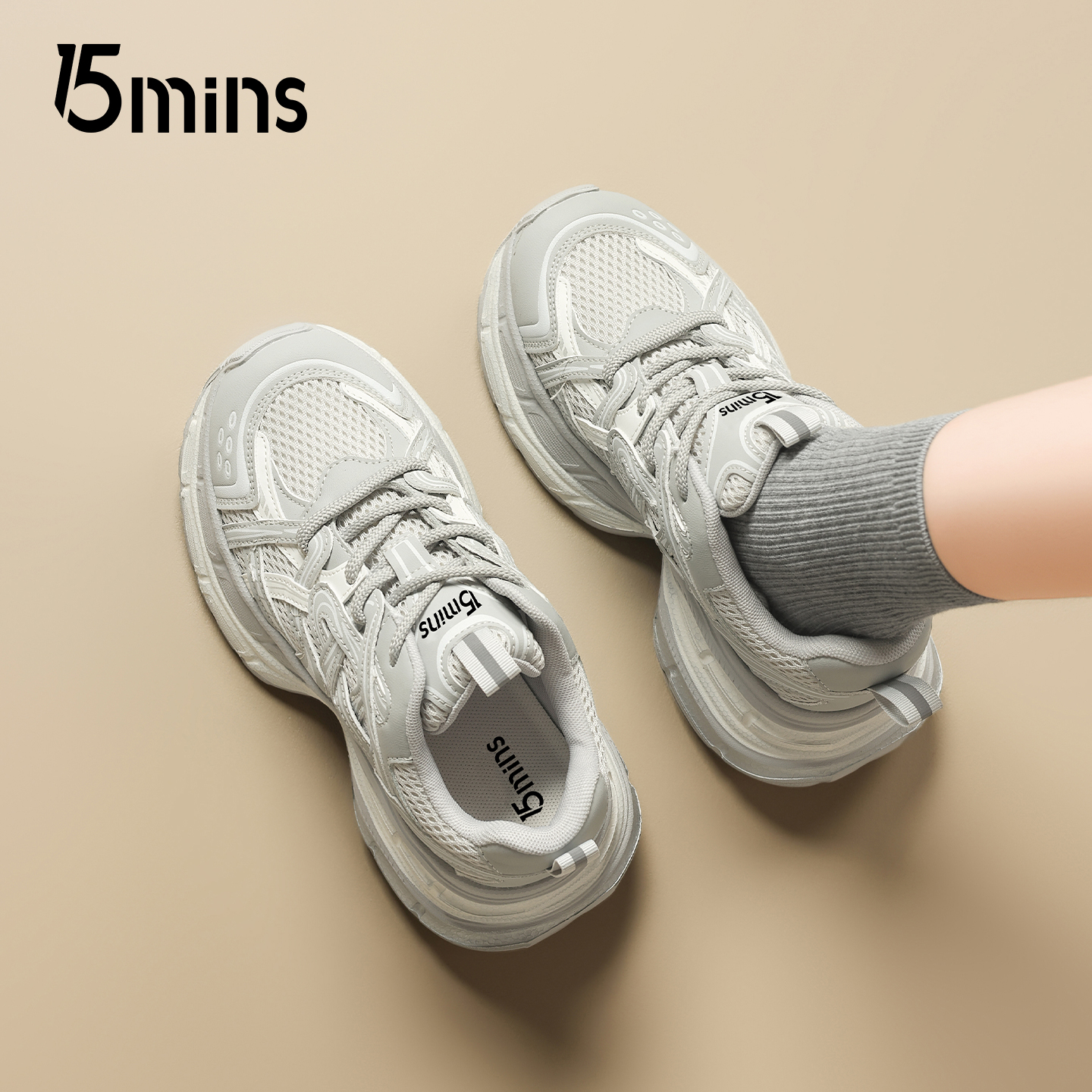 15mins厚底老爹鞋女2025新款秋冬