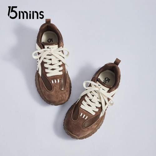 15mins厚底德训鞋女2025春秋新款