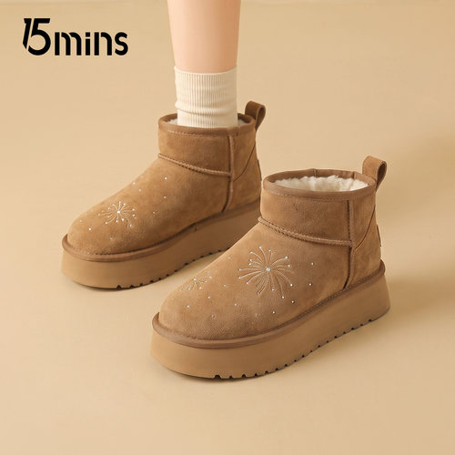15mins女款加绒防滑厚底雪地靴