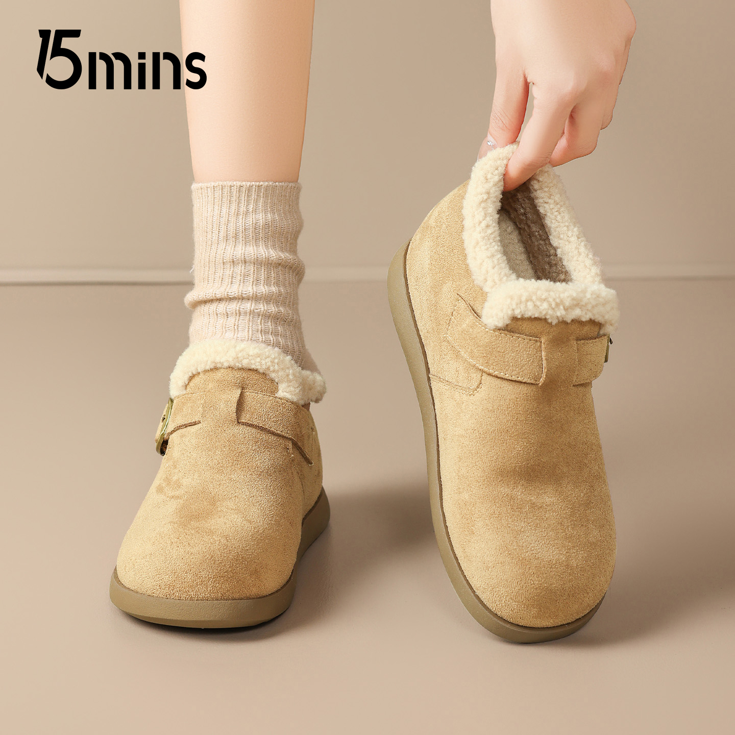 15mins毛绒勃肯鞋女2025冬