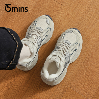15mins厚底加绒老爹鞋女2025新款