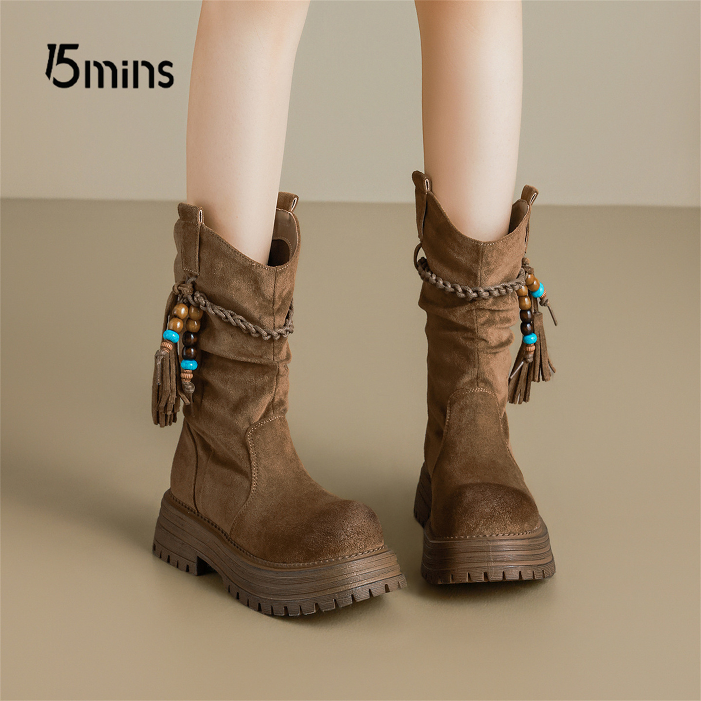 15mins西部废土风厚底瘦瘦靴短靴
