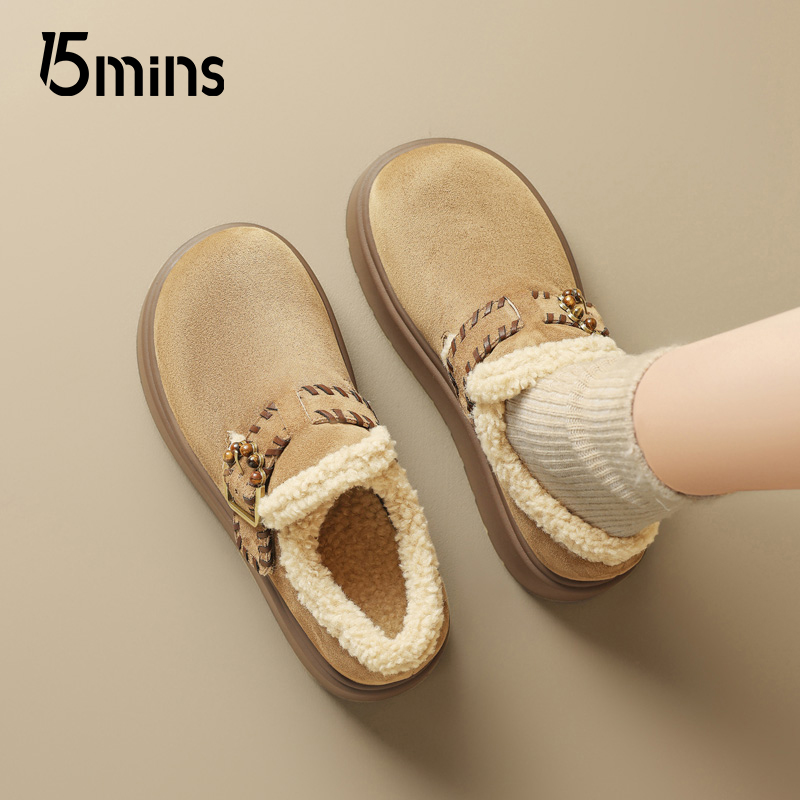 15mins韩版加绒勃肯鞋女2025冬季