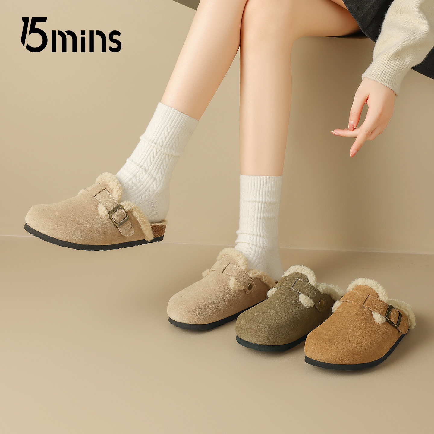 15mins加绒勃肯鞋女2025新款冬季