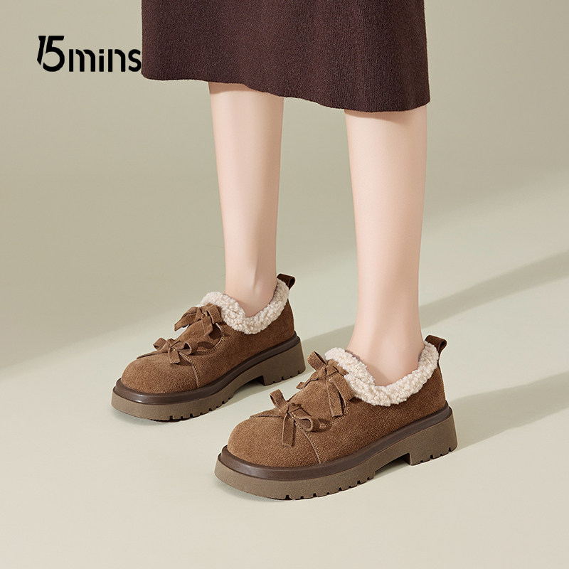 15mins一脚蹬雪地鞋女厚底毛毛鞋