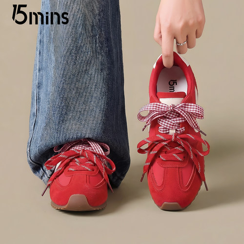15mins红色德训鞋女本命年百搭