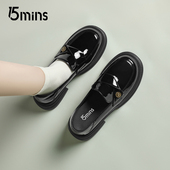 女2025新款 春季 厚底乐福鞋 15mins黑色小皮鞋 英伦风亮面通勤单鞋 子