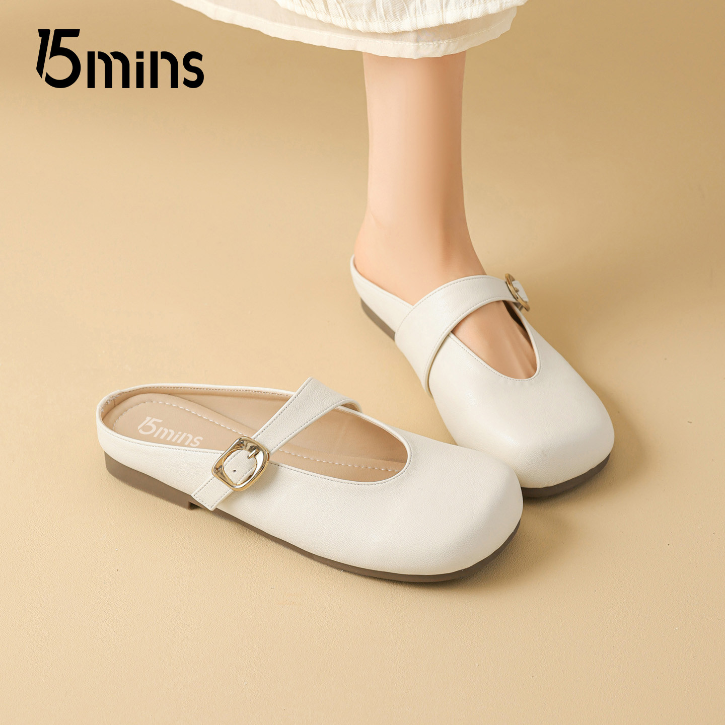 15mins包头半拖鞋女2026夏季新款法式圆头勃肯鞋凉拖鞋平底穆勒鞋,女鞋,包头拖,淘宝优惠券,粉丝福利购,淘宝优惠卷