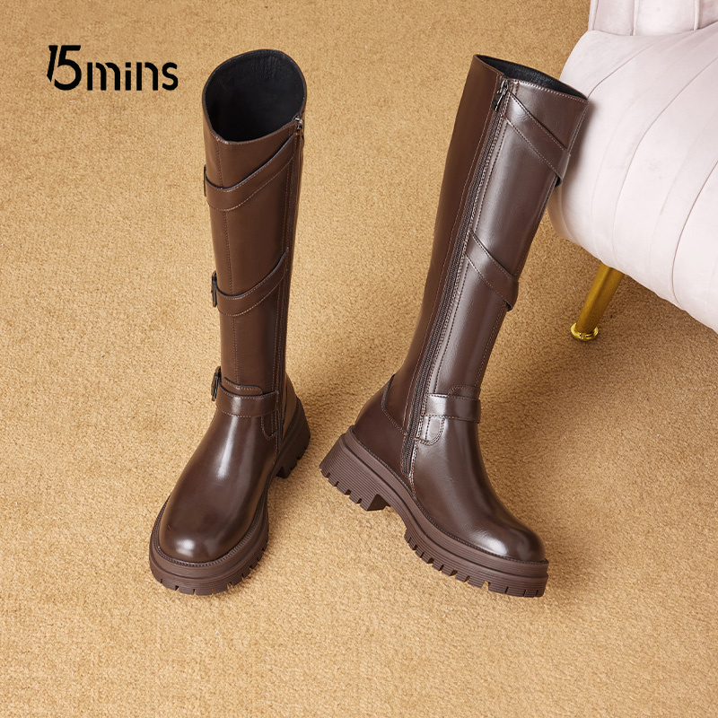 15mins粗跟厚底长筒靴