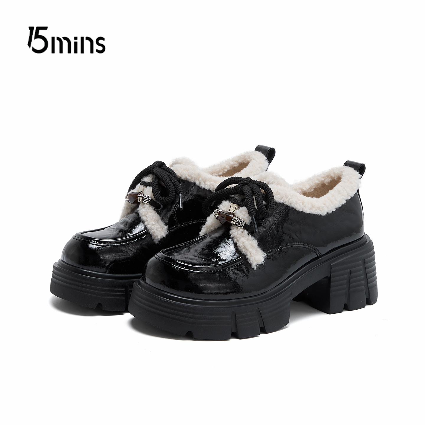 15mins小个子系带乐福鞋女棉鞋子