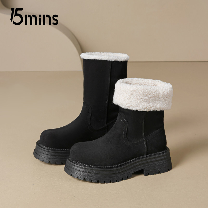 15mins厚底雪地靴加绒保暖棉靴
