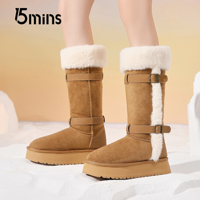 15mins厚底高筒雪地靴女2025新款