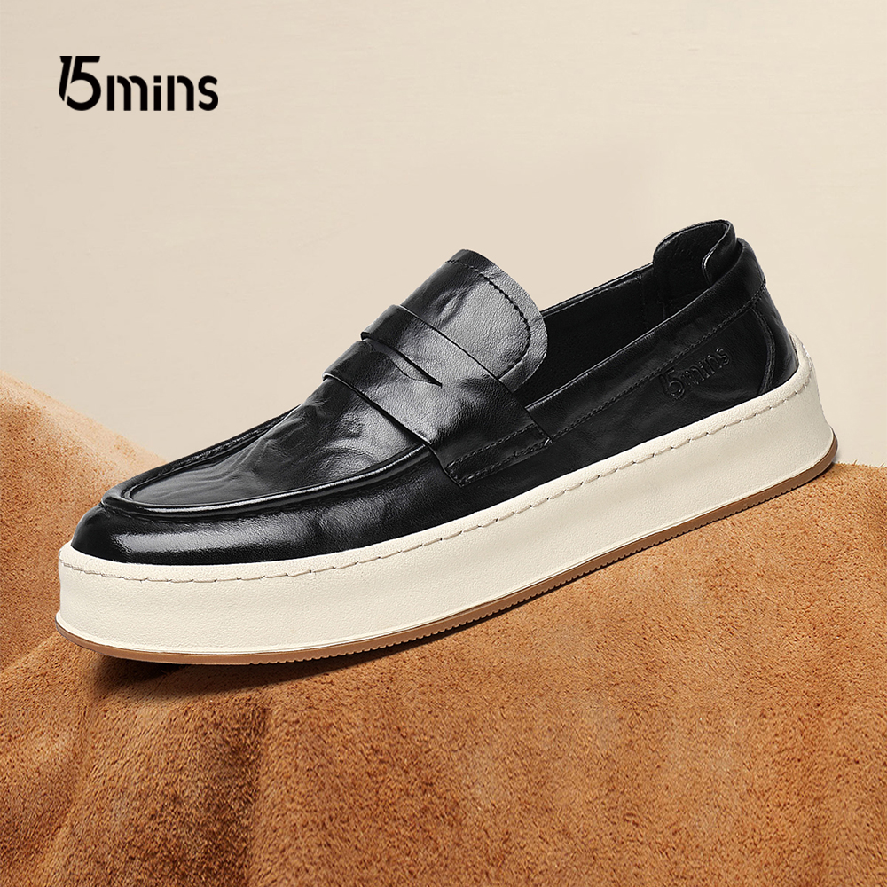 15mins男鞋2025春季新款男士一脚蹬豆豆鞋休闲皮鞋板鞋真皮乐福鞋