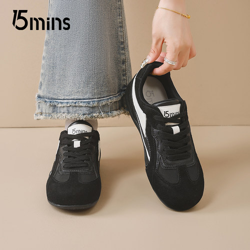 15mins经典黑色德训鞋女2025春秋
