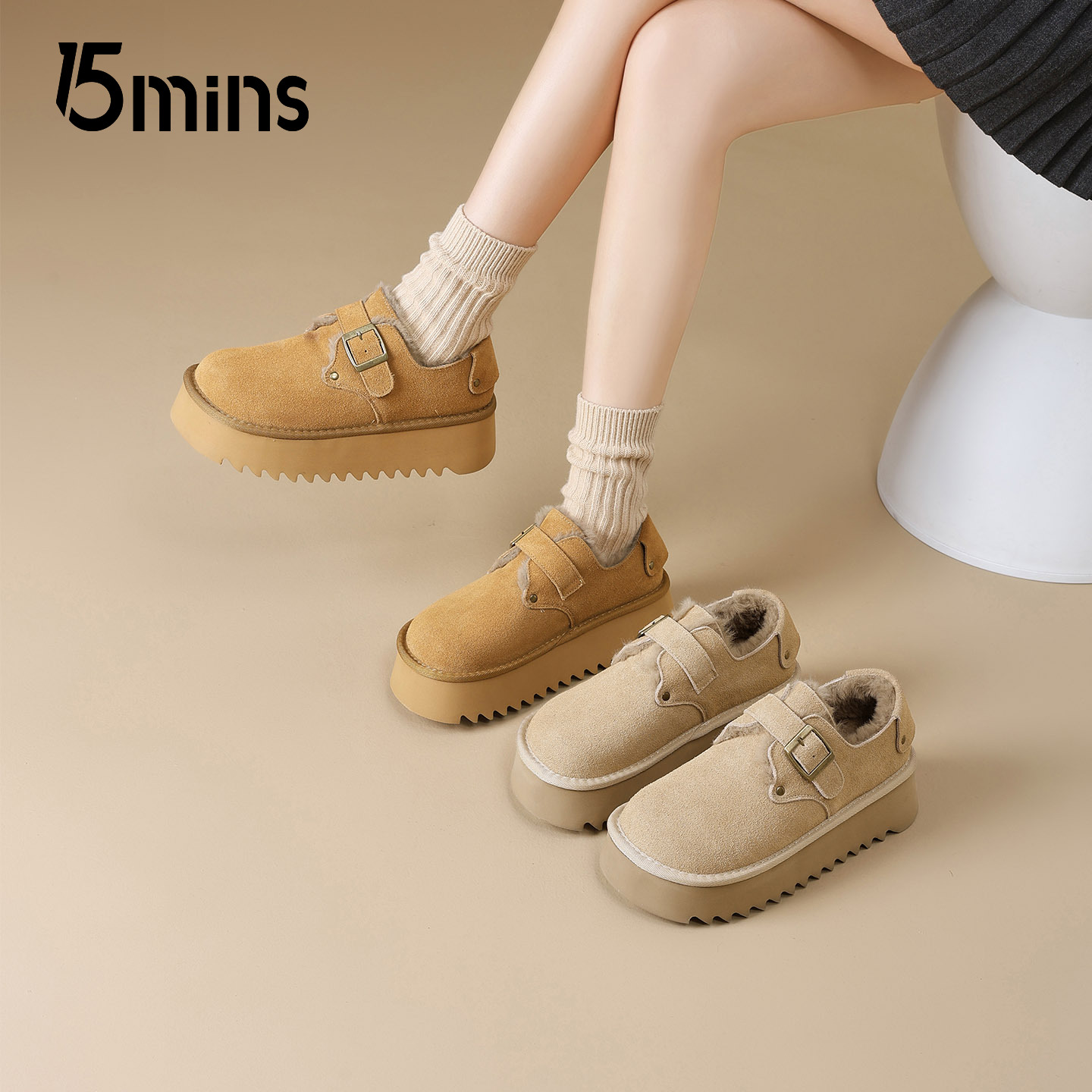 15mins厚底勃肯鞋女款2025冬季