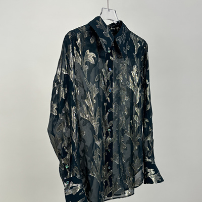 真丝织金立体刺绣剪花绡上衣