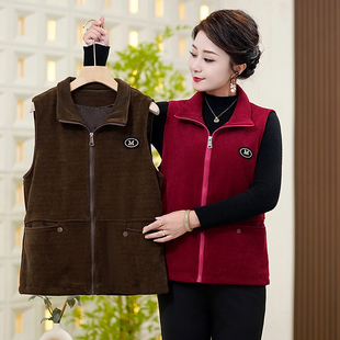 时尚妈妈春秋款马甲纯色灯芯绒拉链减龄背心女中老年奶奶秋季坎肩