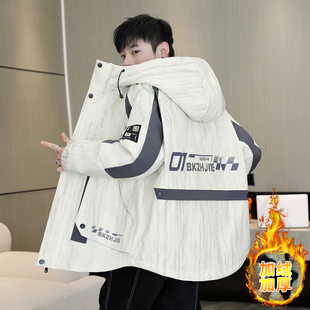 青少年加绒加厚派克服外套男孩冬季新款初高中学生大童帅气羽绒服