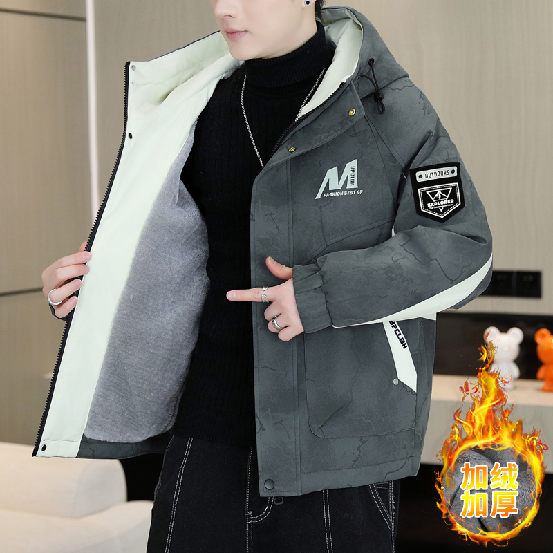 加绒加厚外套男冬季2025新款青少年冲锋棉衣初高中学生保暖羽绒服