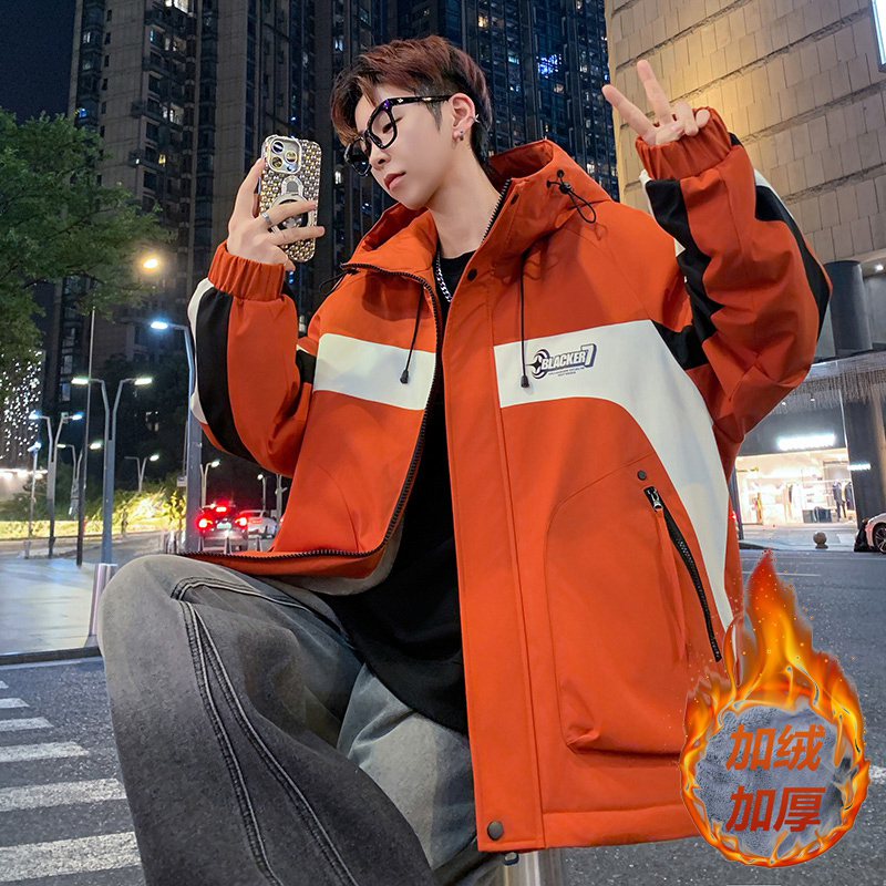 秋冬款加绒外套男孩初高中学生加厚羽绒服青少年大童帅气冬装棉服