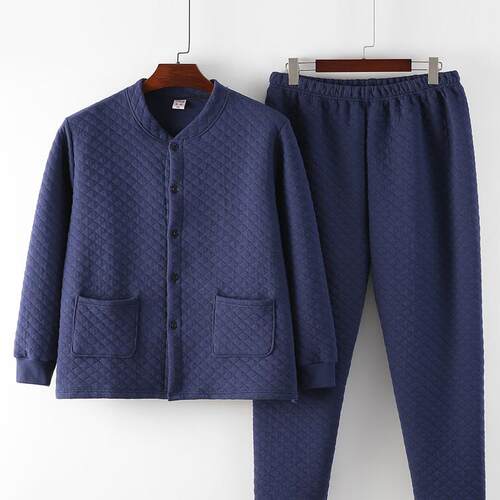 三层夹棉保暖家居服老人居家开衫