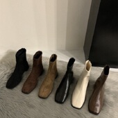 品牌粗跟绒面韩系小踝靴女鞋 2025新款 秋冬马丁靴咖色瘦瘦短靴子