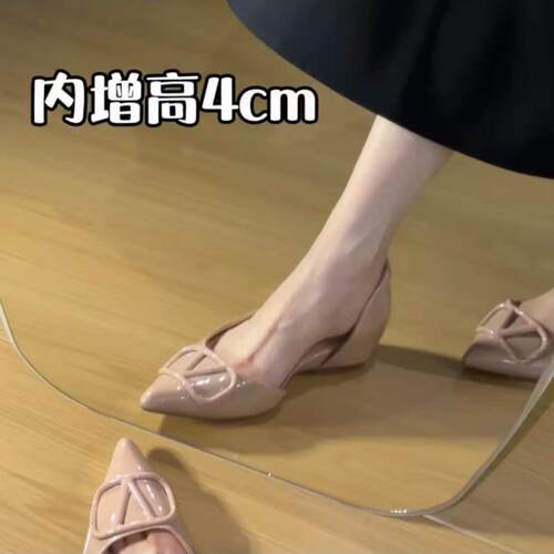 法式内增高尖头浅口气质单鞋新款