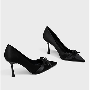尖头细跟单鞋 气质高级不累脚蝴蝶结法式 女 女新款 黑色绝美小高跟鞋