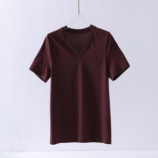 Gaopzhi桑蚕丝铜氨棉凉感宽松V领安可拉红短袖 休闲体恤 T恤女夏季