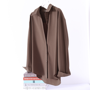 高级感抗皱免烫叠穿咖色棉衬衫 女士春秋打底通勤百搭弹力白衬衣