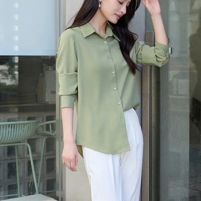 宽松醋酸雪纺缎面免烫抗皱衬衣