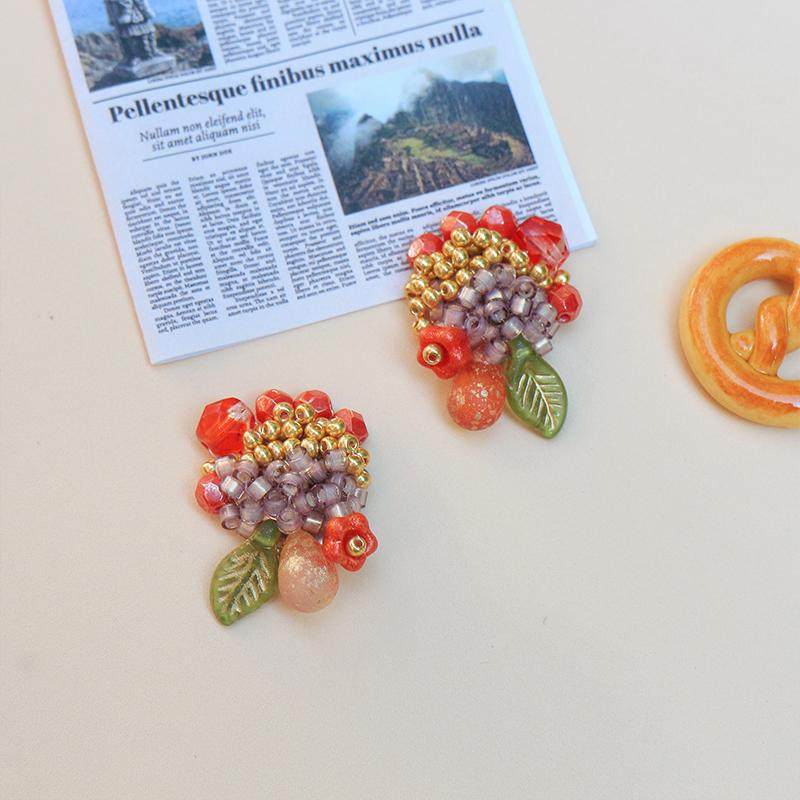 手工编织结婚红色系耳钉中式精致覆盆子串珠耳饰S925银针原创耳夹,饰品/流行首饰/时尚饰品新,耳钉,淘宝优惠券,粉丝福利购,淘宝优惠卷