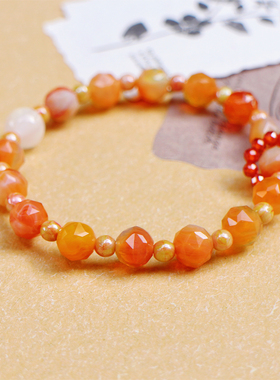 原创设计橙色手串弹力多切面小众手工渐变珠亮面串珠百搭饰品diy