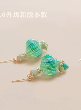 薄荷曼波春夏新款琉璃灯笼绿色少女耳环耳钉原创设计925银针饰品