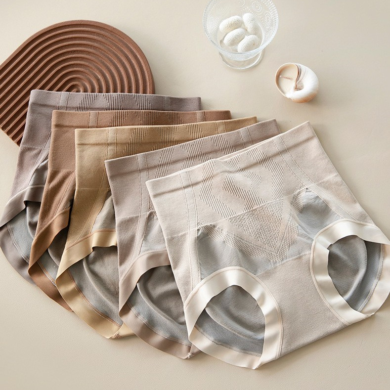 2025女士高腰轻收腹内裤无缝塑身抗菌桑蚕丝底裆大码三角内裤