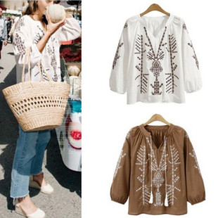 女装 胖妹妹大码 民族风刺绣宽松显瘦200斤上衣 新款 欧洲站2020春季