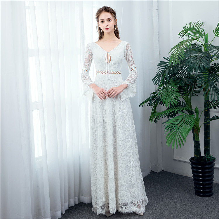 原創實拍白色禮服新娘複古蕾絲長袖草坪沙灘森系婚紗旅拍輕婚紗在類目 女裝/女士精品, 婚紗/旗袍/禮服, 婚紗中 - 來自Buy2taobao.com提供專業的淘寶代購服務