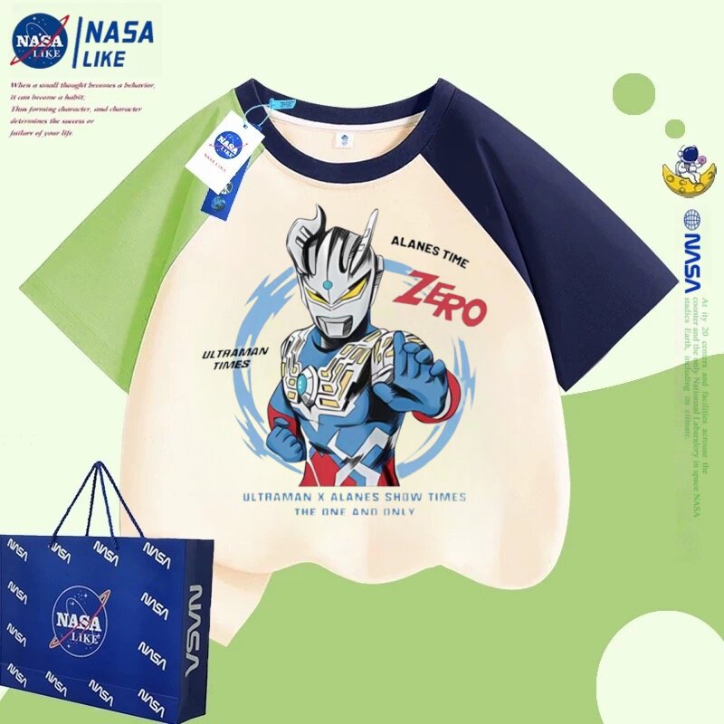 NASA赛罗奥特曼男童女童宽松韩版春夏季印花潮牌休闲百搭半袖体恤